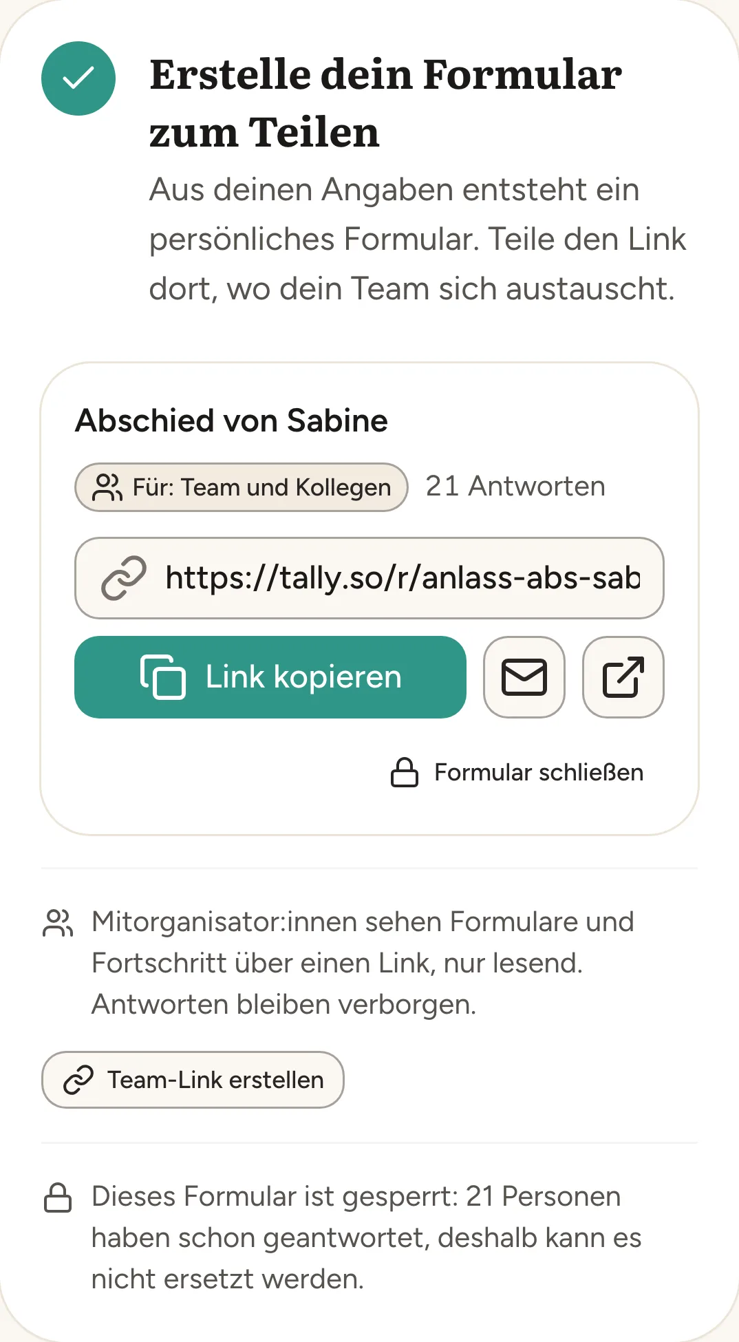 Das Formular für die Kolleg:innen auf dem Handy