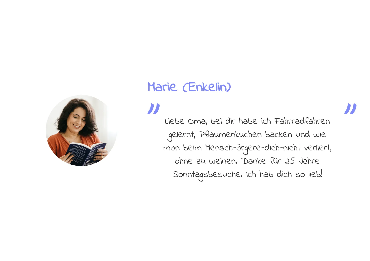 Persönlicher Gruß der Enkelin an Oma Ruth