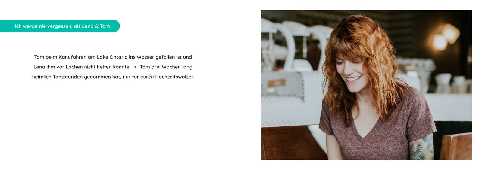 Doppelseite aus einem Hochzeitsbuch für Lena & Tom