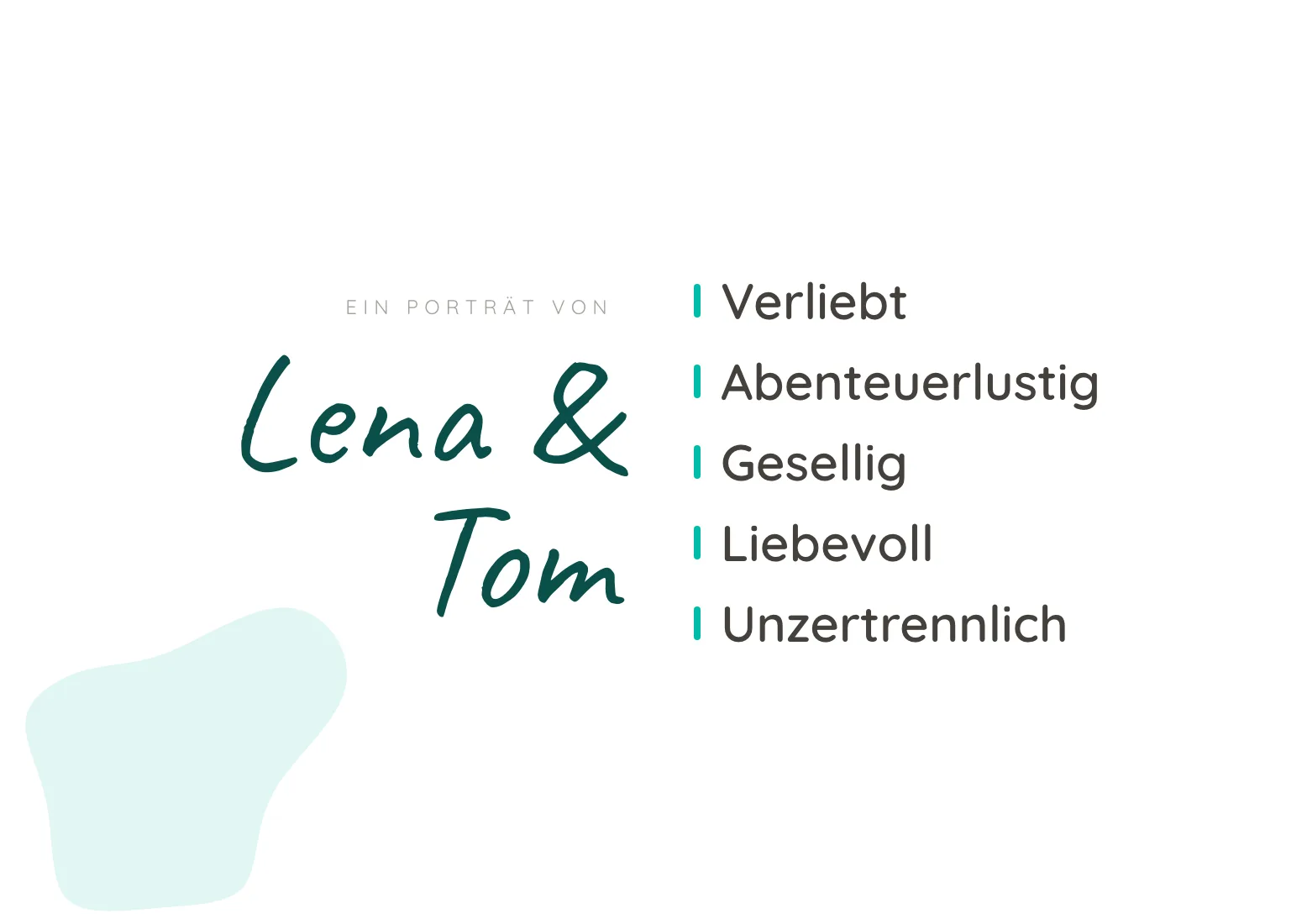 Titelseite eines Hochzeitsbuchs „Ein Porträt von Lena & Tom“