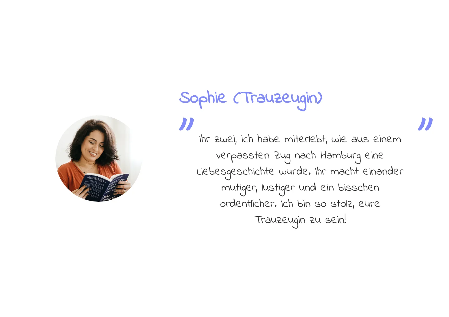 Persönlicher Gruß der Trauzeugin im Hochzeitsbuch