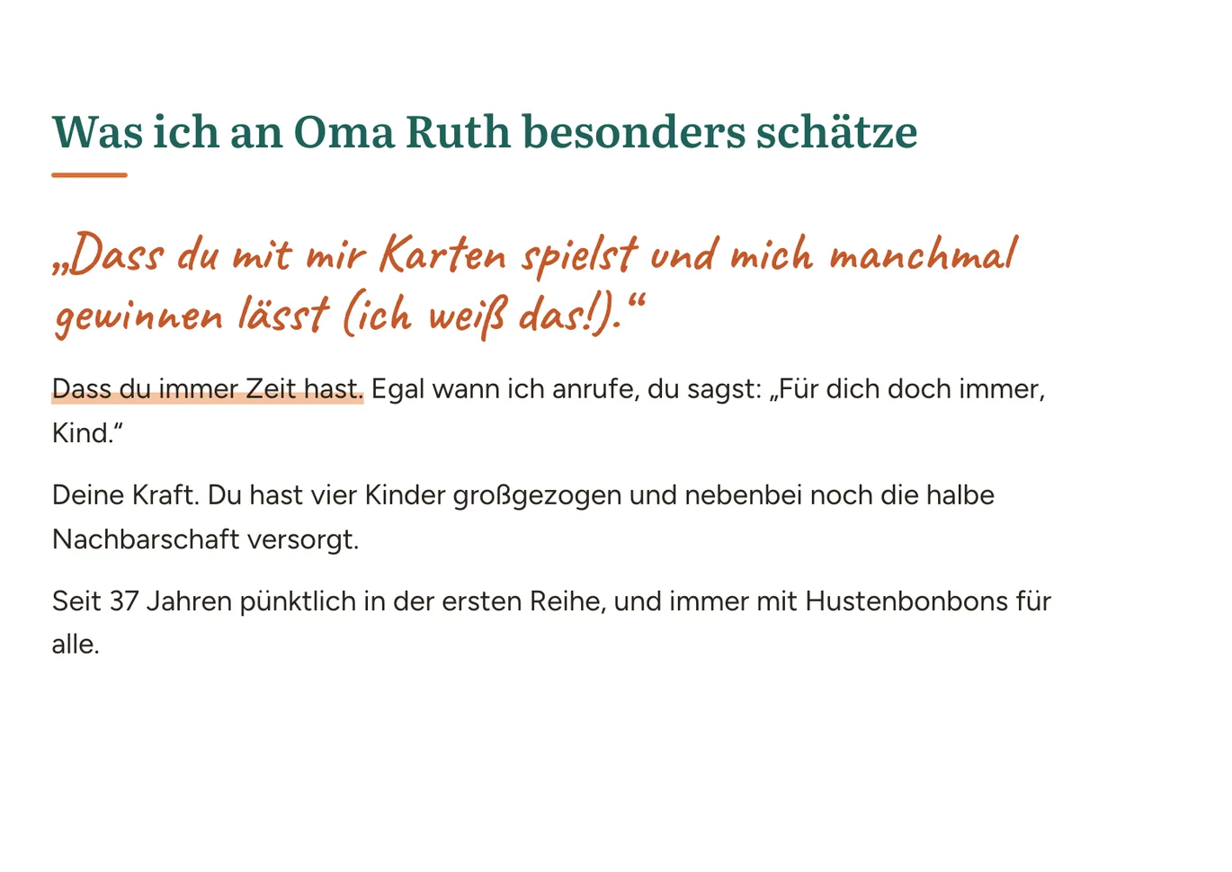 Seite „Was ich an Oma Ruth besonders schätze“