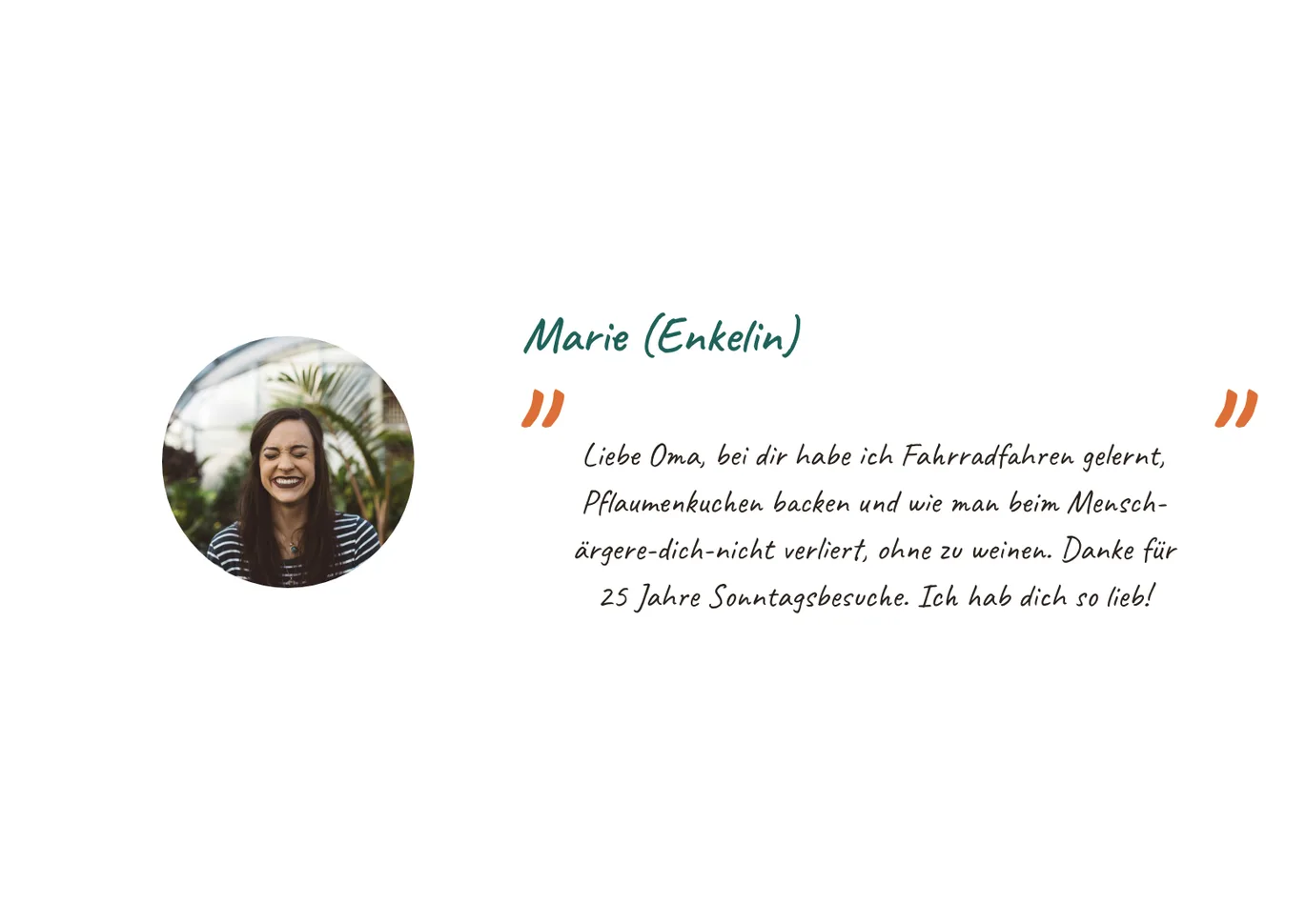 Seite aus dem Geburtstagsbuch mit dem Gruß der Enkelin Marie