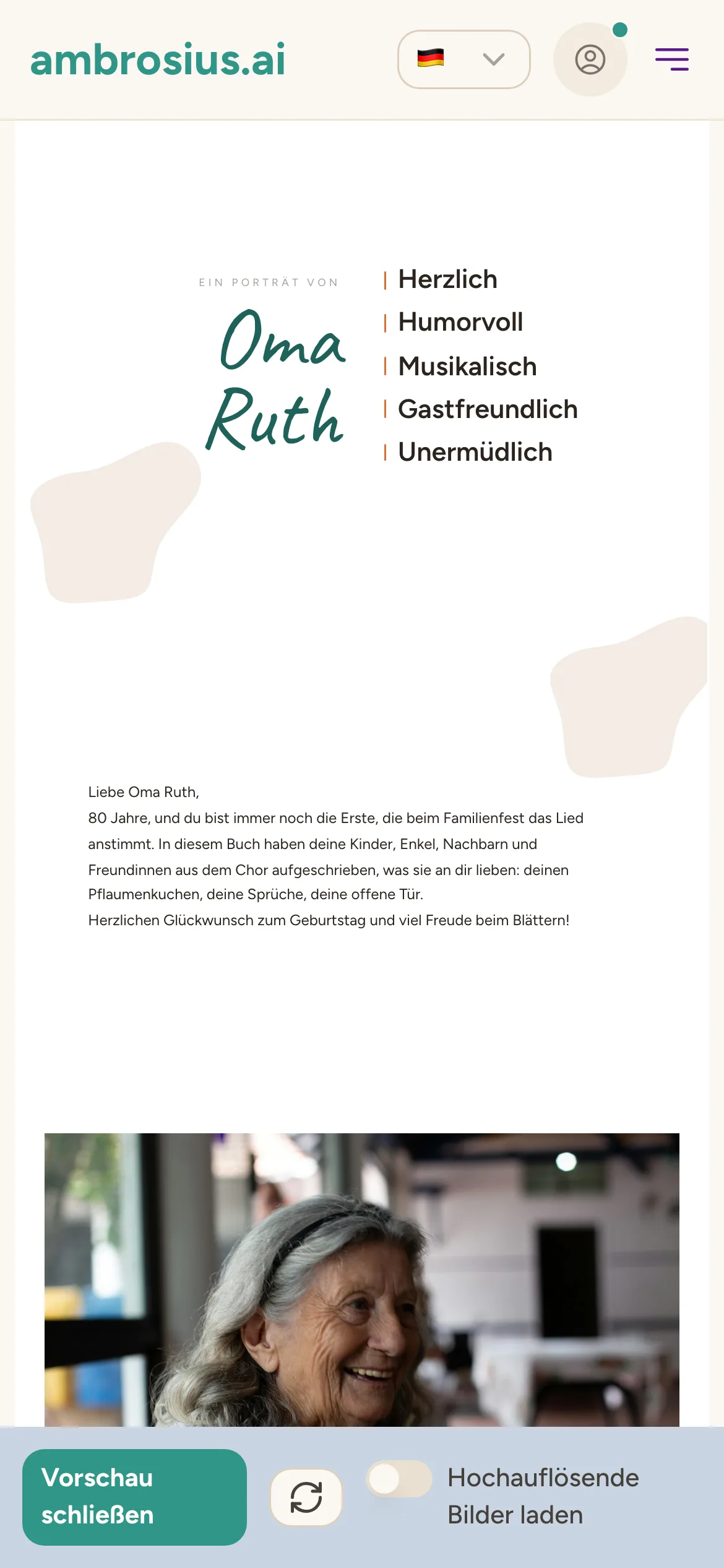 Vorschau des Geburtstagsbuchs auf dem Handy