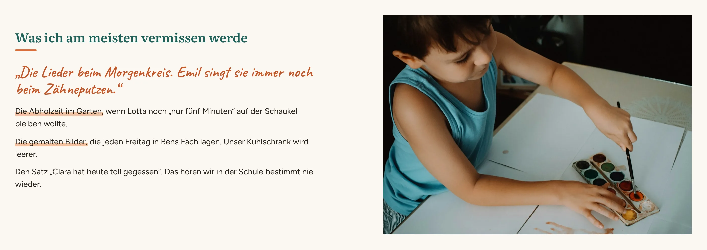 Doppelseite „Was ich am meisten vermissen werde“ im Kita-Jahrbuch