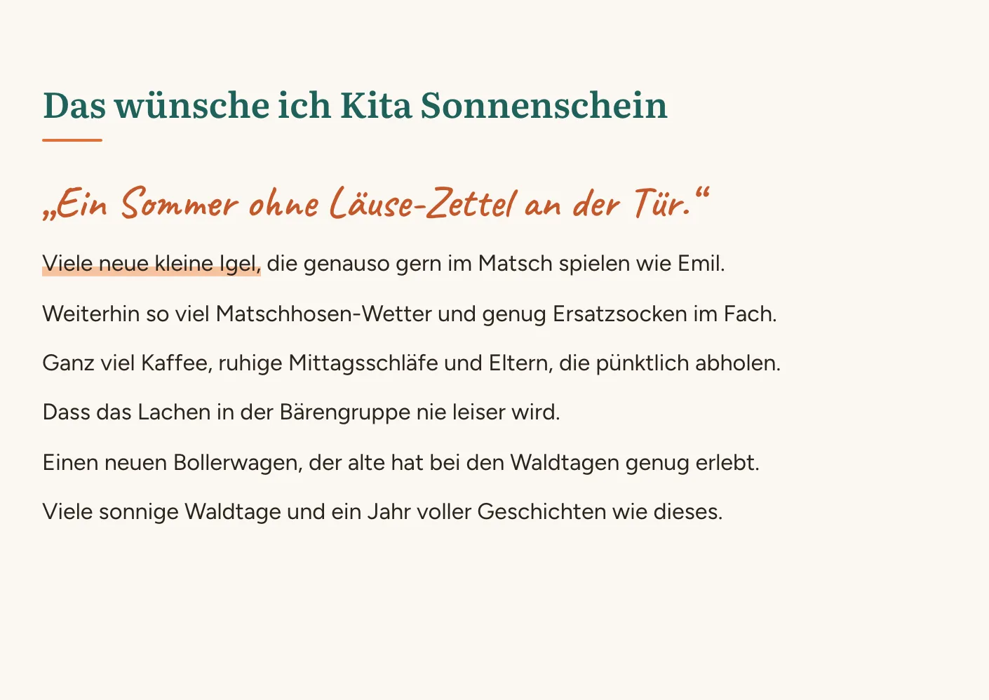 Seite mit vielen kurzen Antworten der Eltern