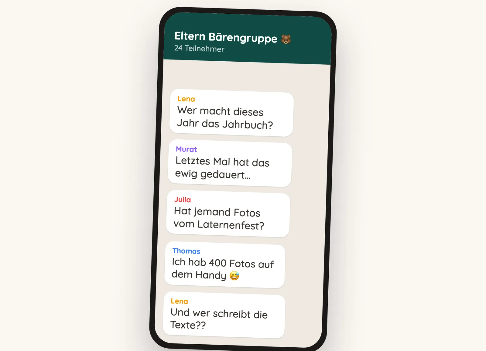 Elterngruppen-Chat: „Wer macht dieses Jahr das Jahrbuch?“ – „Ich hab 400 Fotos auf dem Handy“ – „Und wer schreibt die Texte??“