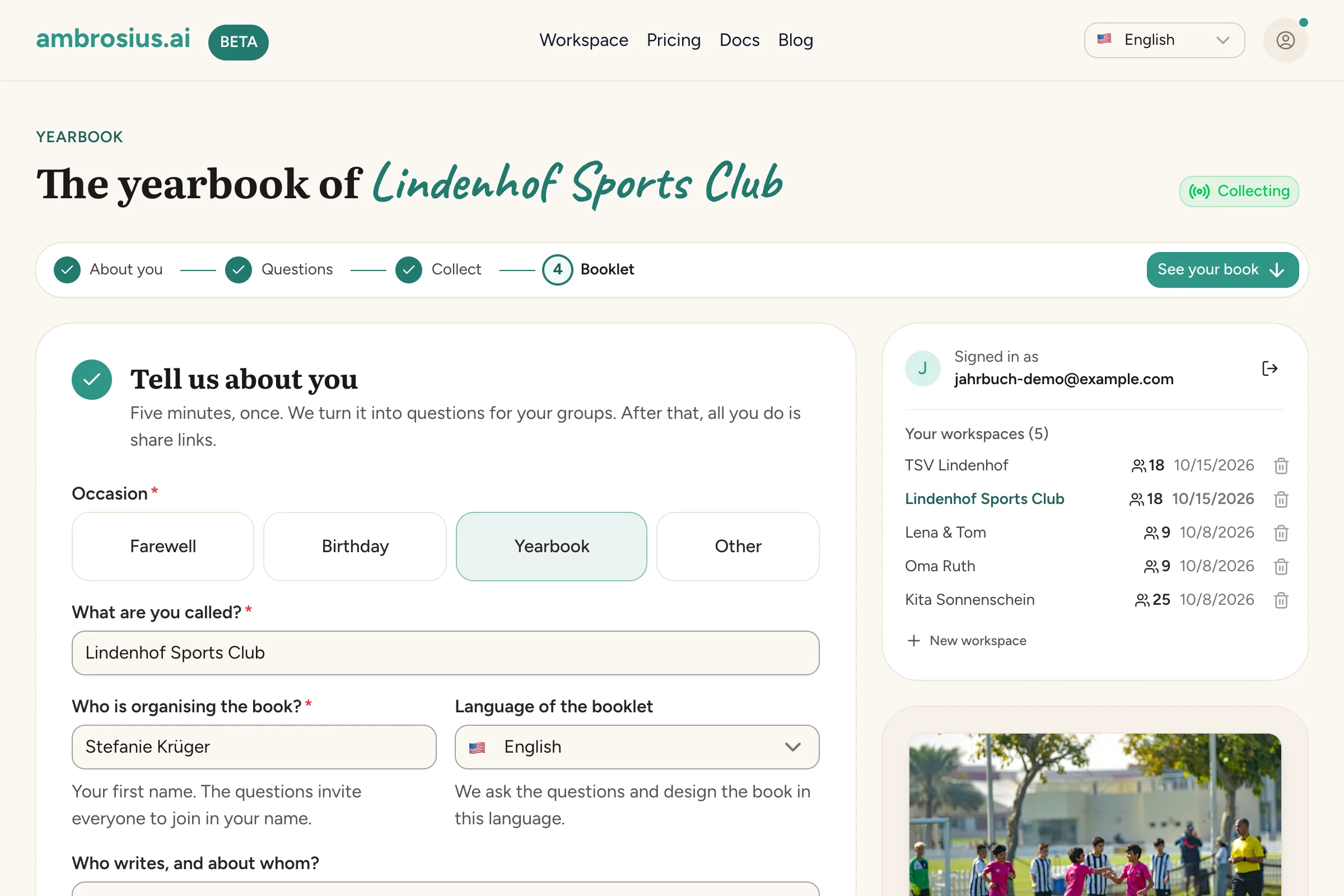 Overview of the club yearbook in the app