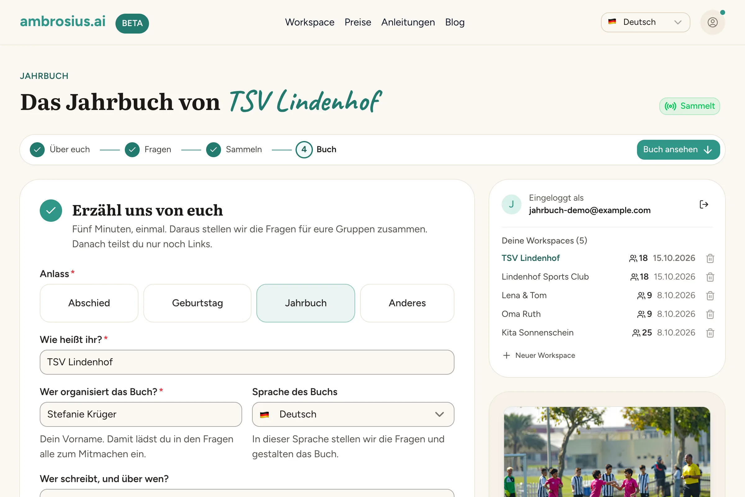 Übersicht des Vereinsjahrbuchs in der App