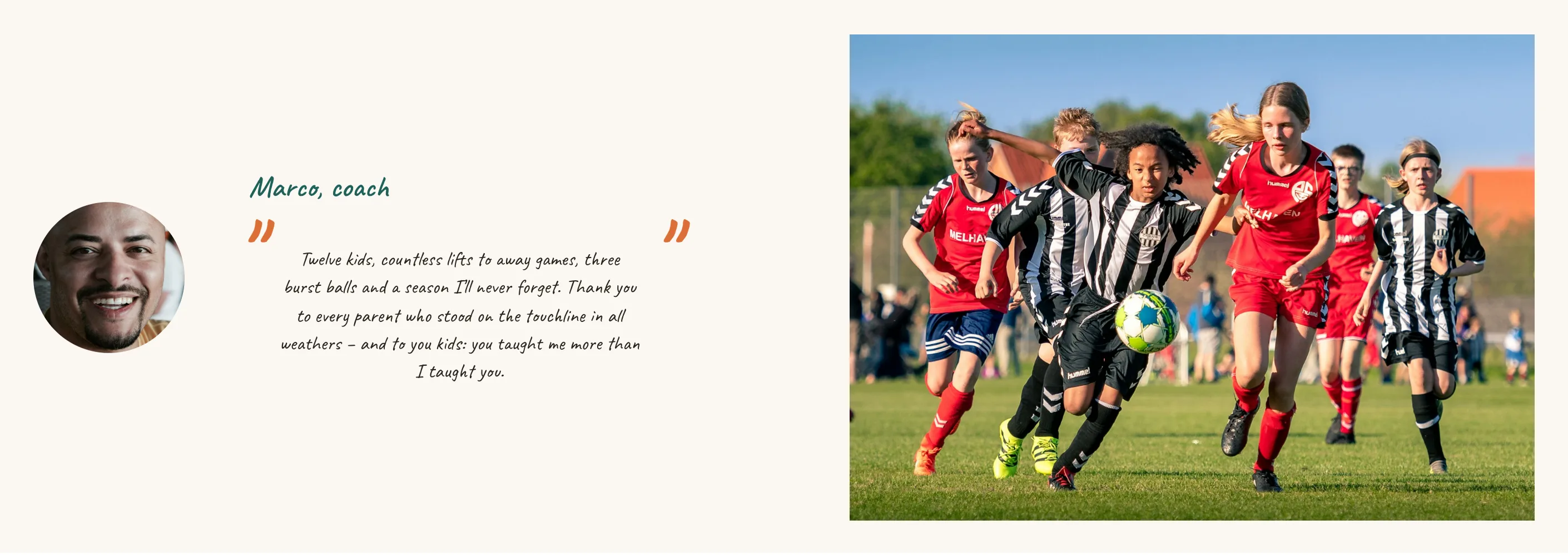 Spread with the coach's message to his team and a match photo