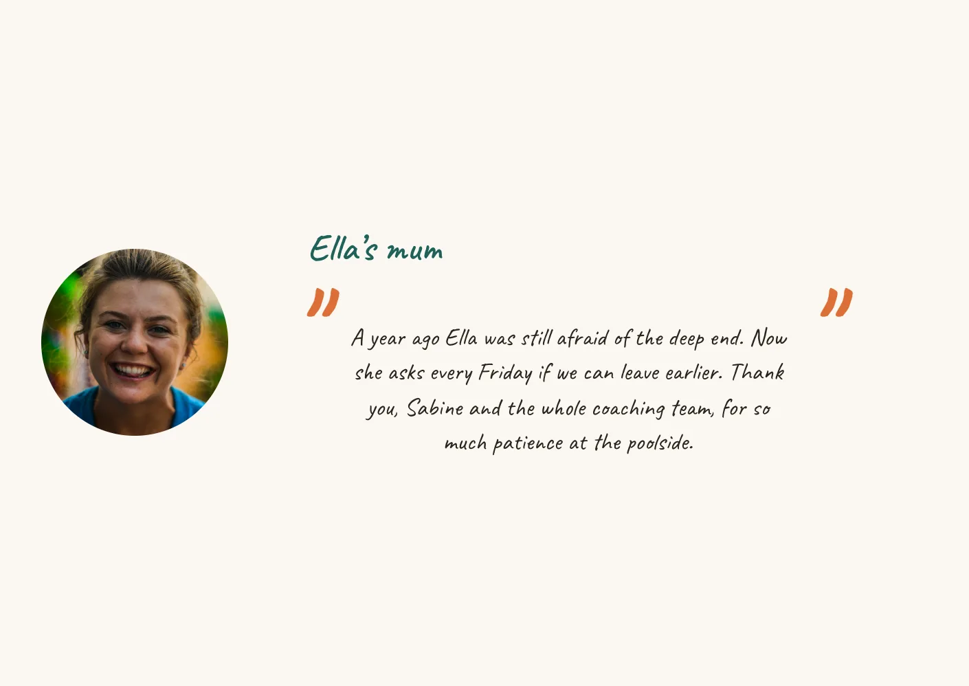 Page with a mum's thank-you to the swim coaches
