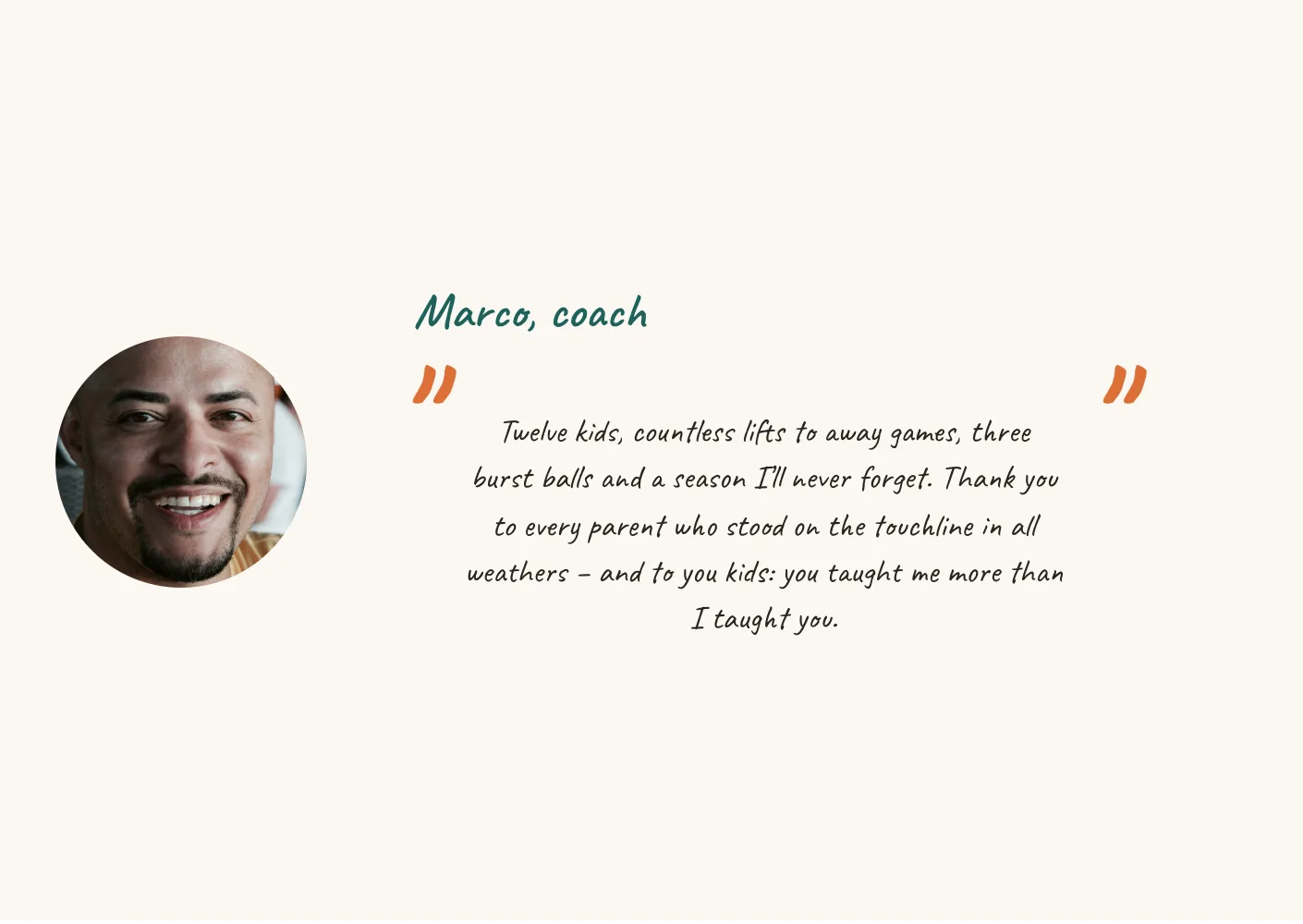 Page with the coach's message to the under-12s