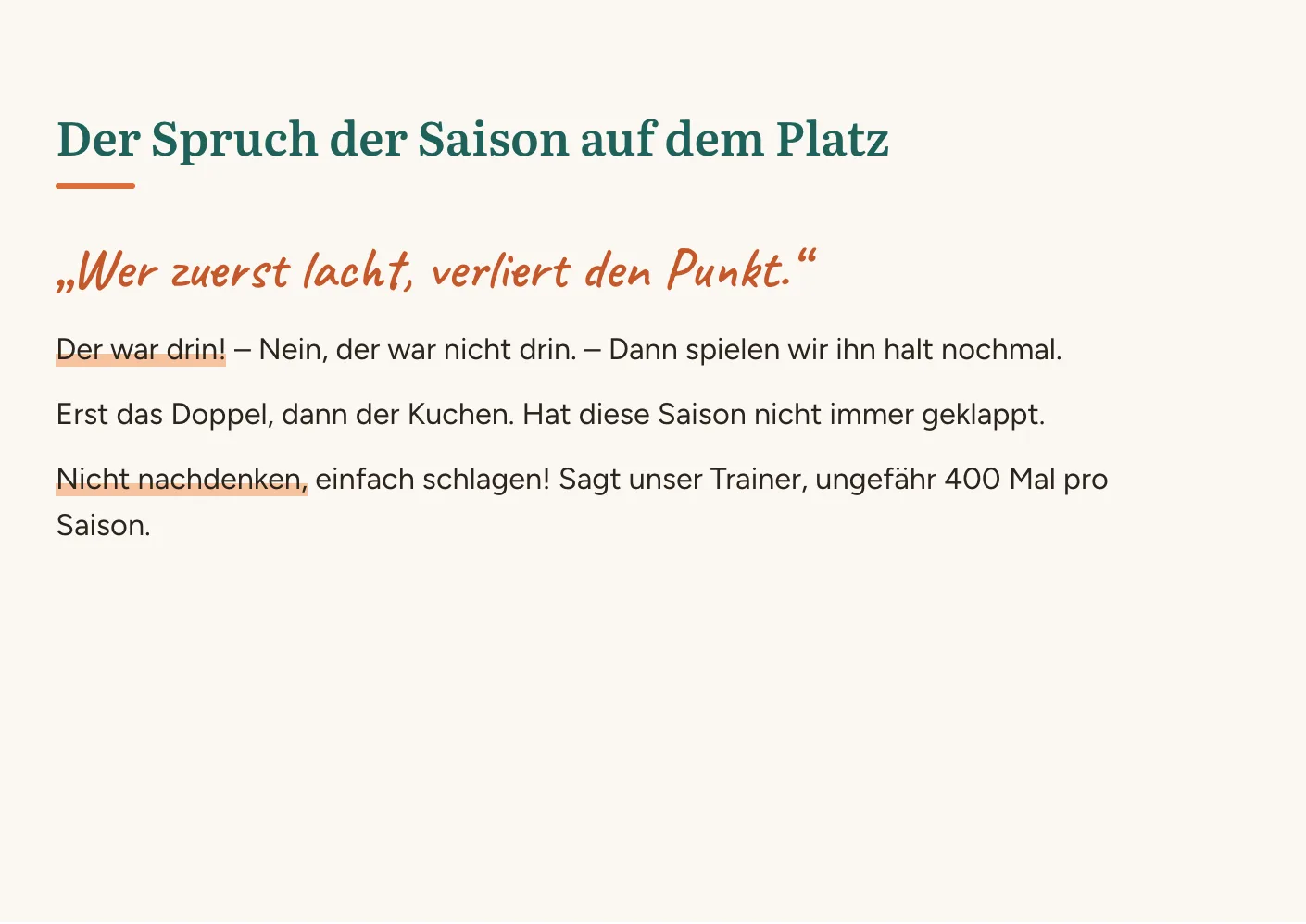 Seite der Tennis-Damen: „Der Spruch der Saison auf dem Platz“