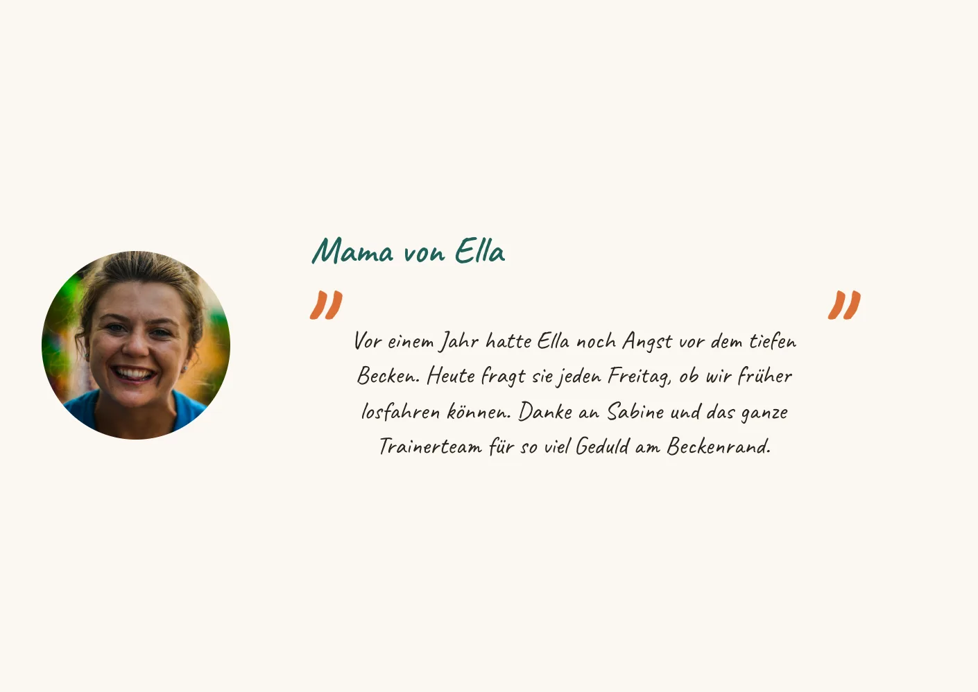 Seite mit dem Dank einer Mutter an das Trainerteam der Schwimmabteilung